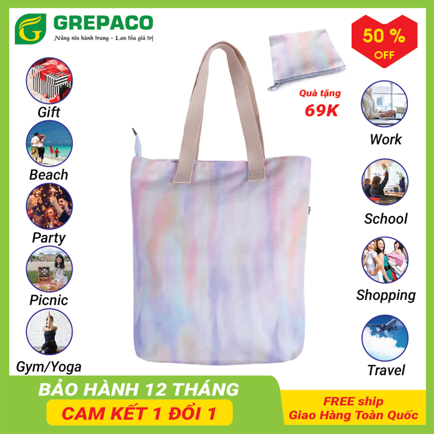Túi Tote Thời Trang Nữ GrepacoBags Vải Bố Canvas Cao Cấp (Canvas Bag) Quai Cotton Đeo Vai Có Khóa Kéo Ngăn Phụ Trong Ngoài Kèm Quà Tặng Ví Đựng Mỹ Phẩm Trị Giá 69K, Hot Trend Kích Thước Chuẩn Xuất Khẩu - Mẫu Đặc Biệt Cho Công Sở