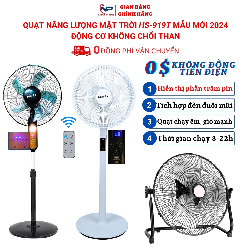 Quạt năng lượng mặt trờiquạt tích điện năng lượng mặt trời NHẬT PHONG SOLAR điều khiển từ xa tích hợp cổng Sạc USB 5V đèn đuổi muỗi có phần trăm hiển thị pin chức năng khóa trẻ em củ sạc điện 220V bảo hành 1 năm