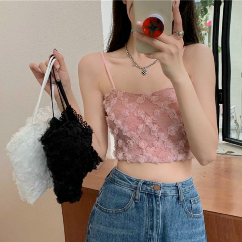 Áo kèm mút ngực bra croptop hoa ren xinh xắn