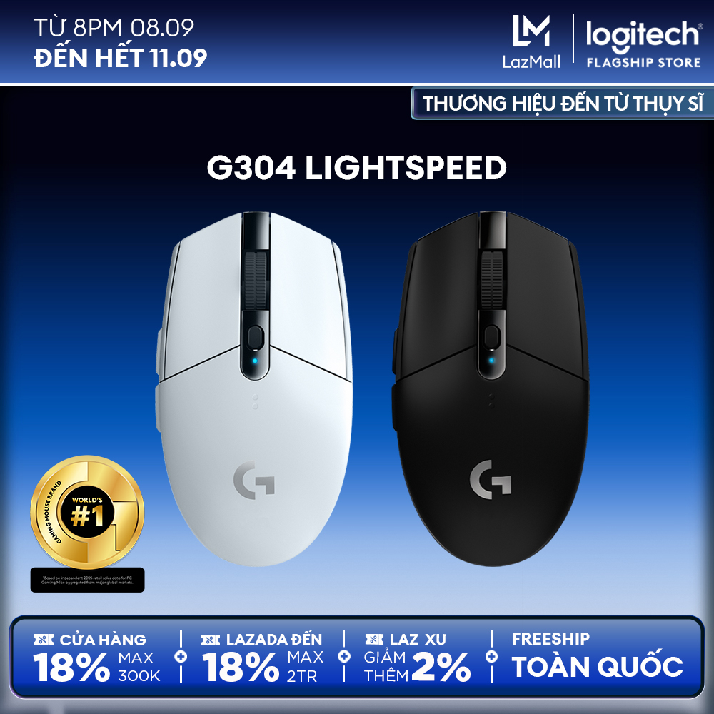 Chuột game không dây Lightspeed Logitech G304 - Cảm biến Hero, 12k DPI, nhẹ, 6 nút lập trình, on-board memory, pin 250h