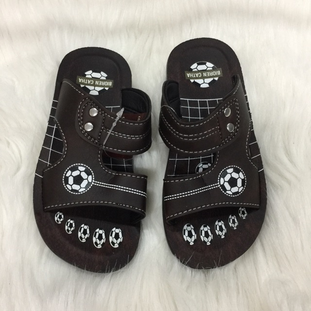 Dép lê da pu quả bóng bé trai bền size 23-37