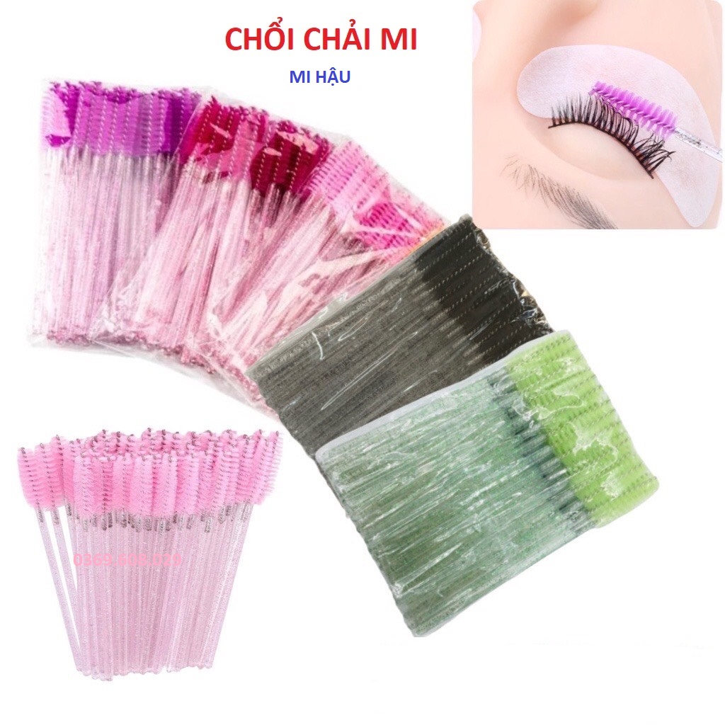 Chổi kim tuyến 1 túi 50 cây chổi chải mi nối, bịch 50 cái chổi chải lông mi lông mày_phụ liệu mi hậu