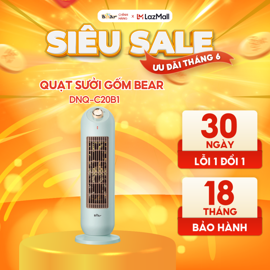 Quạt Sưởi Gốm Bear C20B1 Không Gây Khô Da Sưởi Ấm Phòng Ngủ, Phòng Tắm, Phòng Khách Nhanh Chóng, Tiết Kiệm Điện