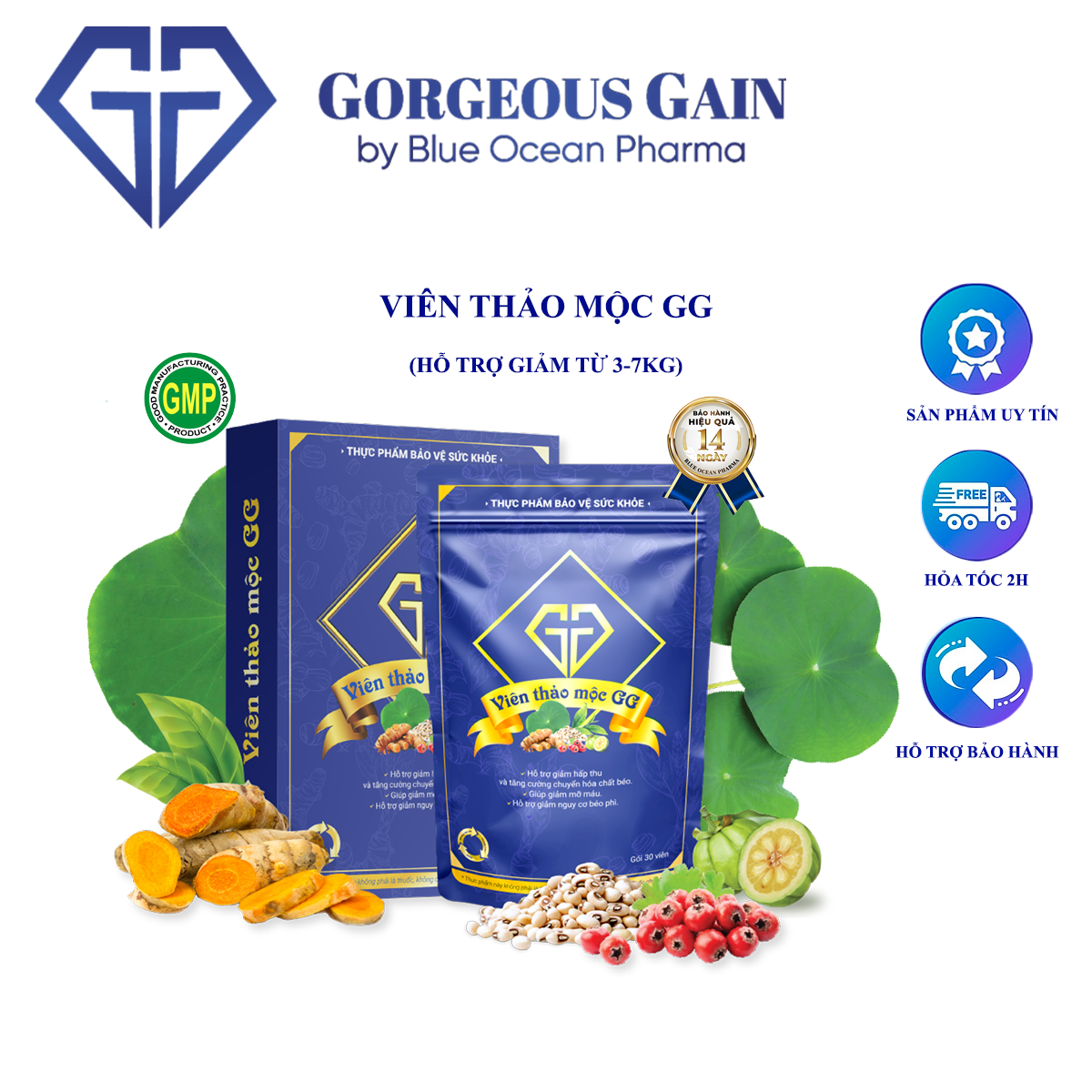 Viên thảo mộc giảm cân gg goreous gain hỗ trợ giảm cân an toàn hiệu quả