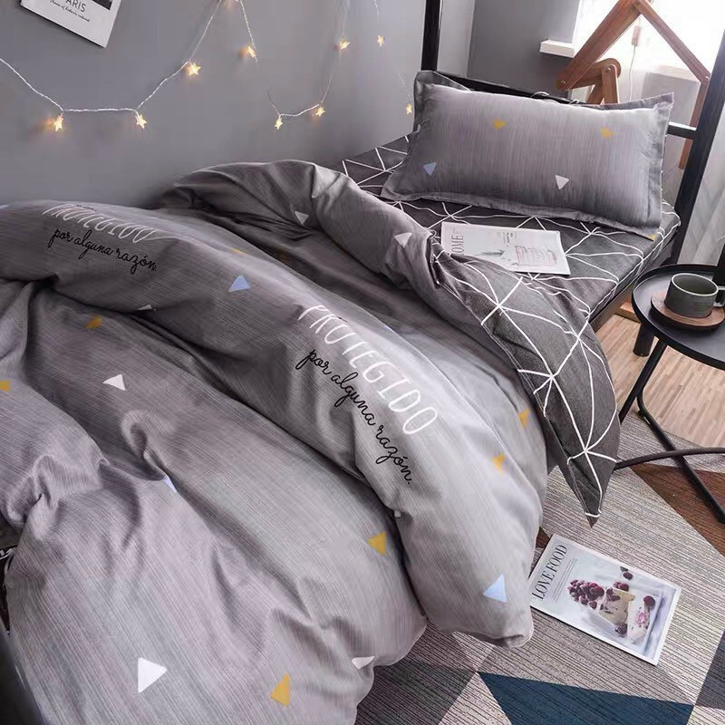 Bộ Chăn Ga Gối ❤️ FREESHIP ❤️ Bộ Chăn Ga Gối Cotton Poly Tam Giác Xám bộ 4 món - drap giường cao cấp 2020