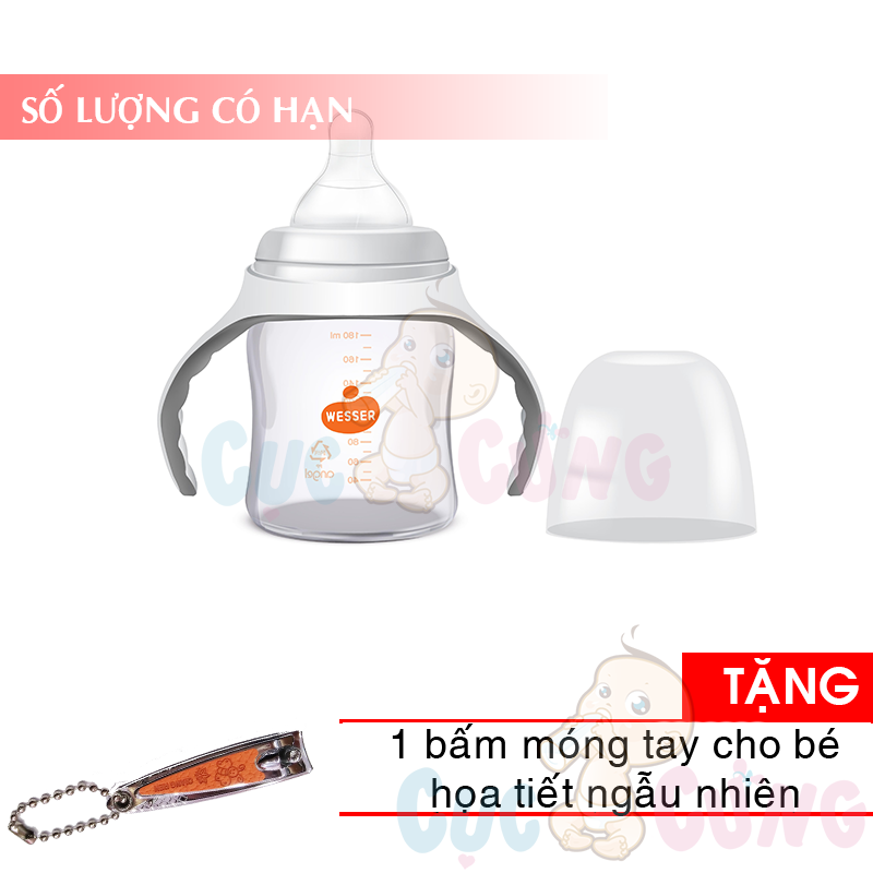 Bình sữa Wesser cổ rộng Tặng 1 cắt móng tay họa tiết ngẫu nhiên - binh sua co rong wesser