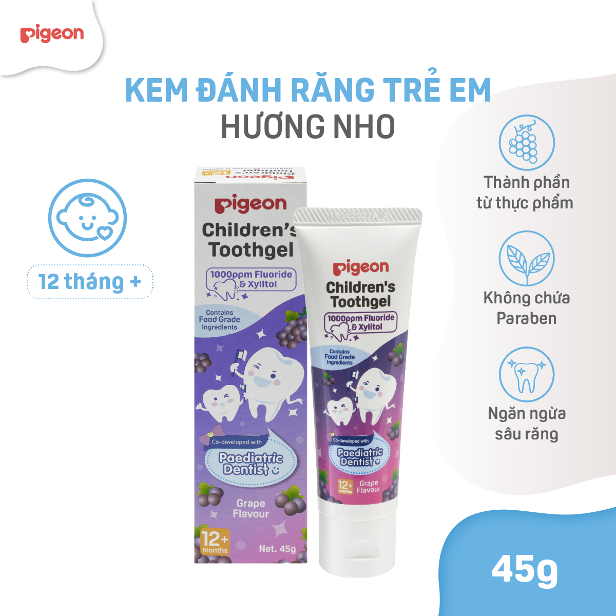  Kem đánh răng trẻ em Pigeon - Hương Nho 