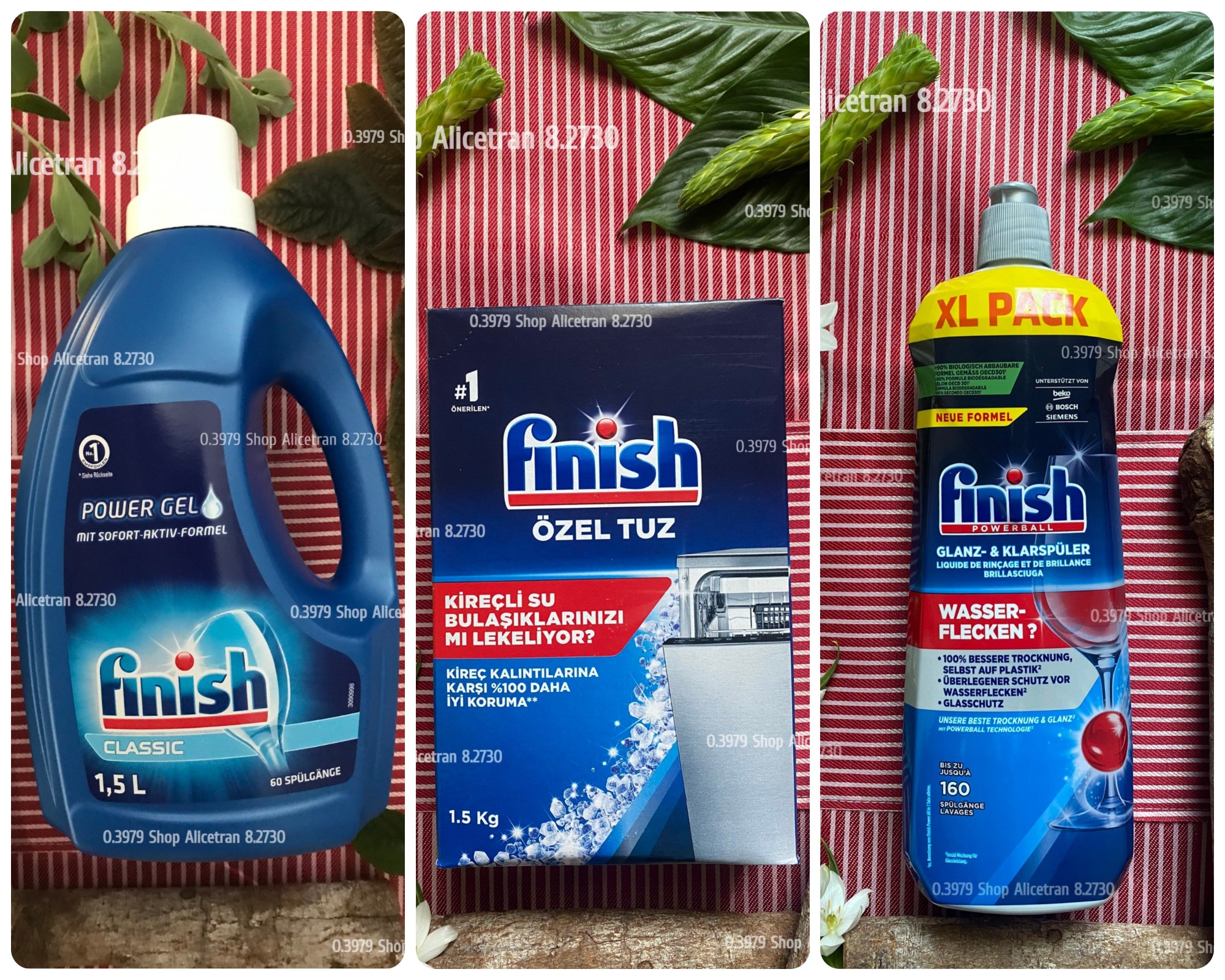 Combo gel rửa chén bát finish classic 1500ml + muối finish 1.5kg + nước bóng finish 800ml