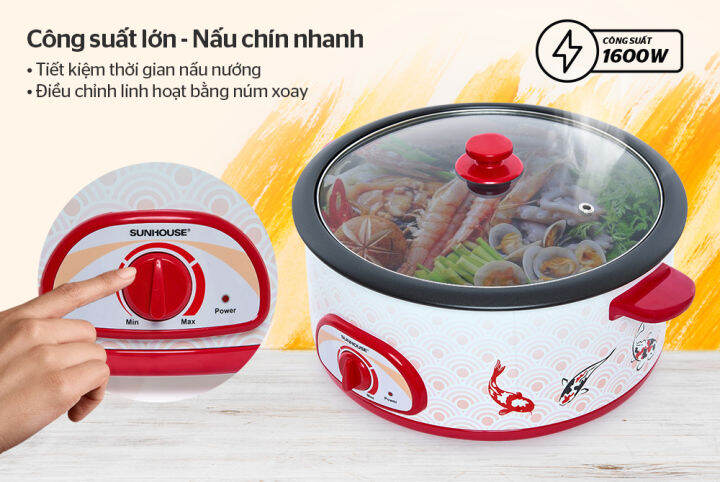 [ Hàng Chính Hãng ] Nồi Lẩu Điện Đa Năng - Lẩu Điện SUNHOUSE SH525L Công Suất 1600W Đa Chức Năng, Nồi Lẩu Điện Văn Phòng, Lòng Nồi Chống Dính Dễ Vệ Sinh, Tiện Dụng Cho 5-6 Người Dùng, Siêu Tiện Dụng, Thông Minh