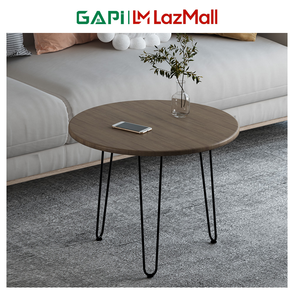 Bàn trà tròn GAPI chân sắt uốn, mặt gỗ chống nước thiết kế đơn giản decor phòng khách - GM63