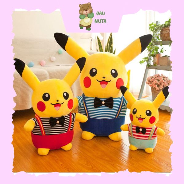 Gấu bông pikachu -gấu ôm pikachu mặc áo tinh nghịch dễ thương - vải nỉ nhung hàn quốc cao cấp