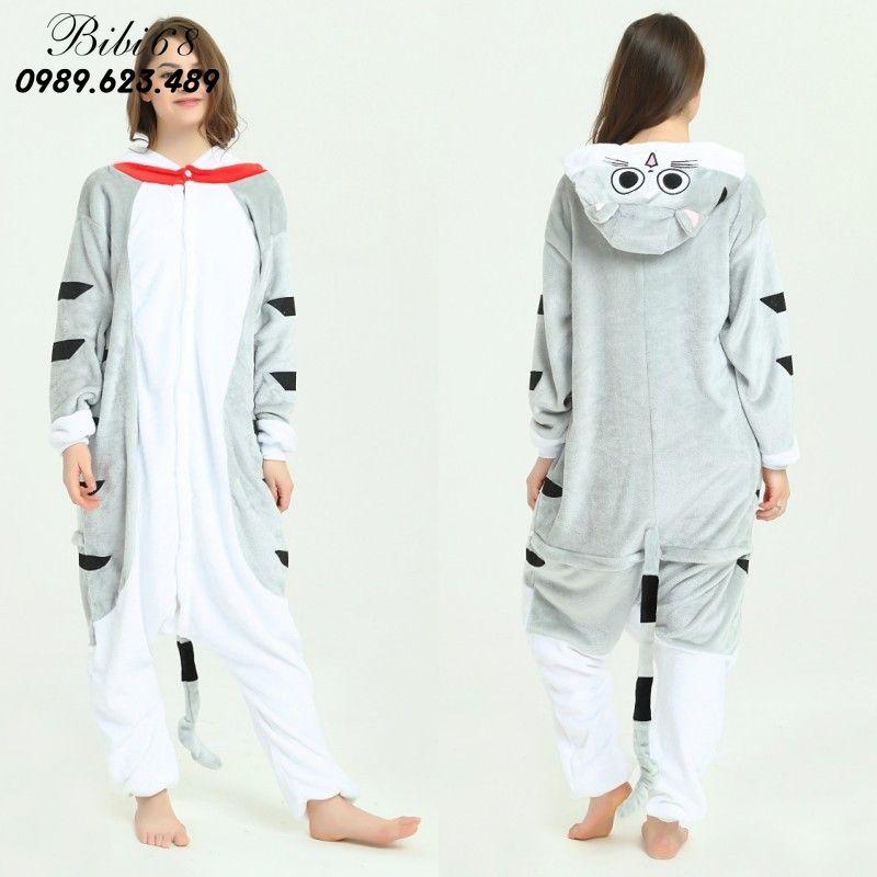 Bộ đồ ngủ hình thú mèo đốm liền thân lông mịn Pijama Động Vật Hoạt Hình cho trẻ em người lớn Cosplay nhimshop 1919