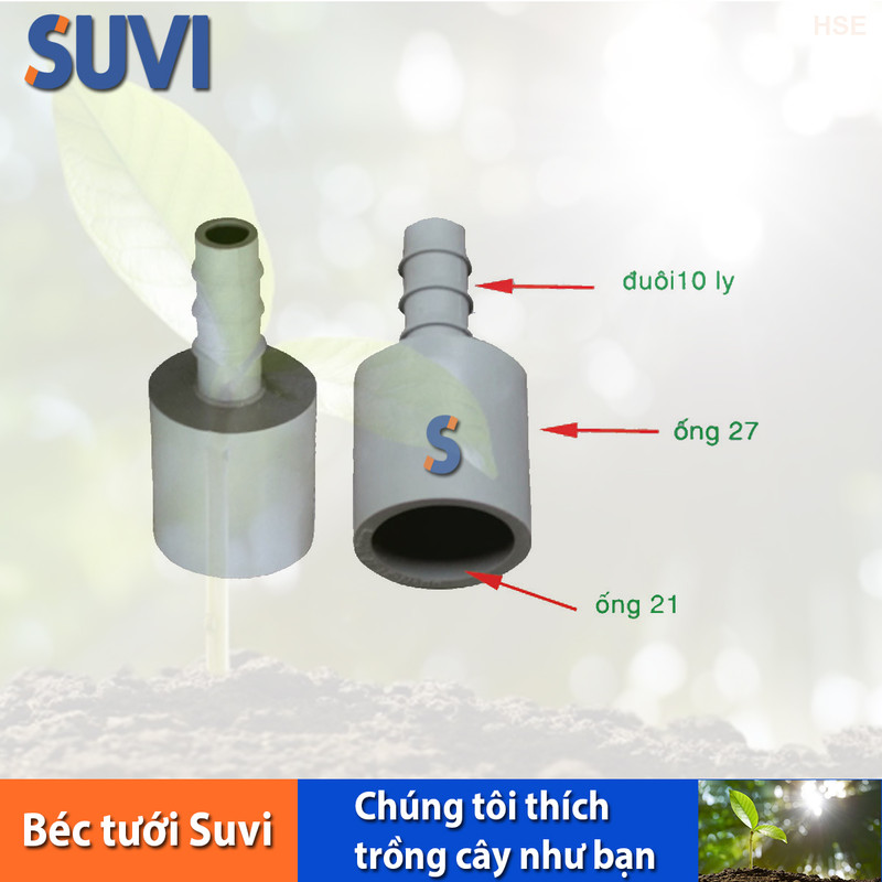 Nối ống 21-27 + đuôi 10 ly pvc bb n 21 27 đ10