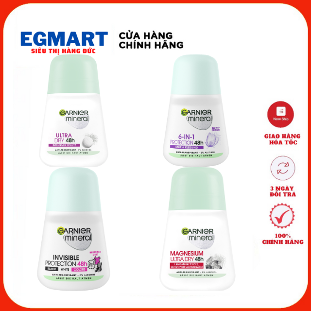 Lăn khử mùi Garnier Mineral trắng da diệt khuẩn Garnier 48H 50ml - Hàng chính hãng Đức