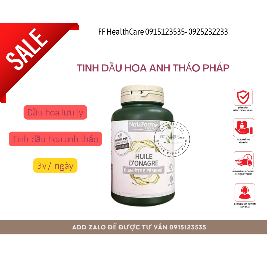 Tinh dầu hoa anh thảo hữu cơ pháp nat & form, 200 viên