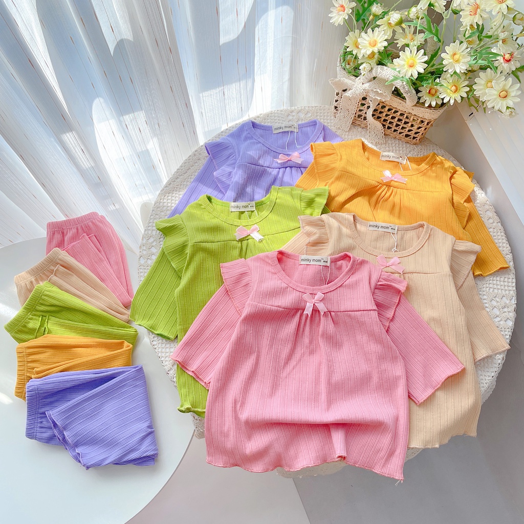   Bé 7-19kg  Bộ Tay Lửng Quần Lửng Thun Gân Mềm Mịn Minky Mom Cho Bé Gái Từ 7-19kg 