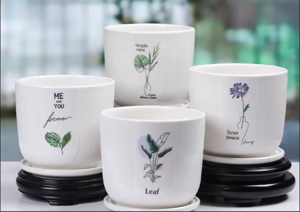 Chậu gốm sứ trồng cây đa dạng kiểu dáng miệng 17cm - Kèm đĩa đựng nước