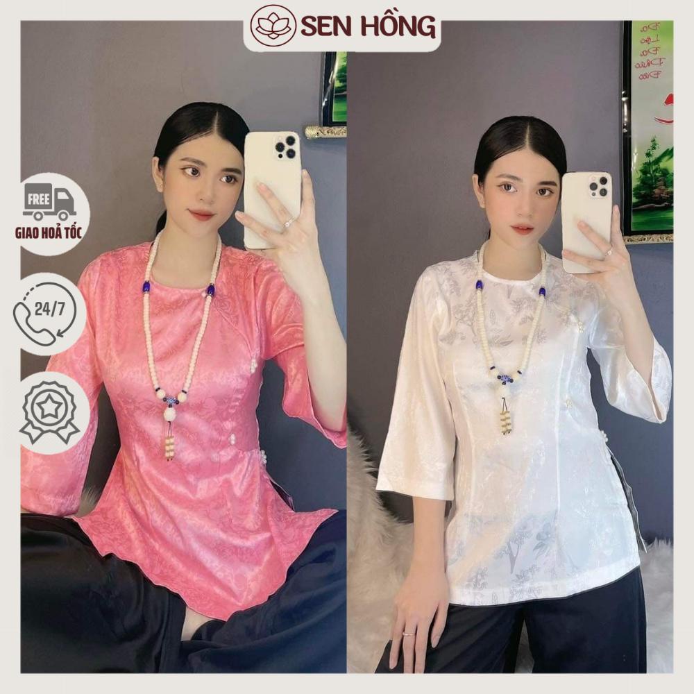 Đồ lam đi chùa # áo bà ba gấm xinh # set phật tử lụa vân hoa kiểu dáng cách tân có bán rời áo quần a23