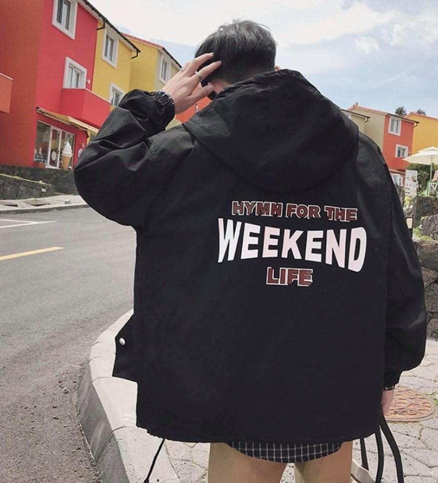 [Video + Feedback] Áo khoác/Jacket dù nam nữ form rộng The Weekend unisex hoạt tiết chữ dây kéo cổ chữ V có nón vải dù 2 lớp thời trang streetwear Shine Store Unisex