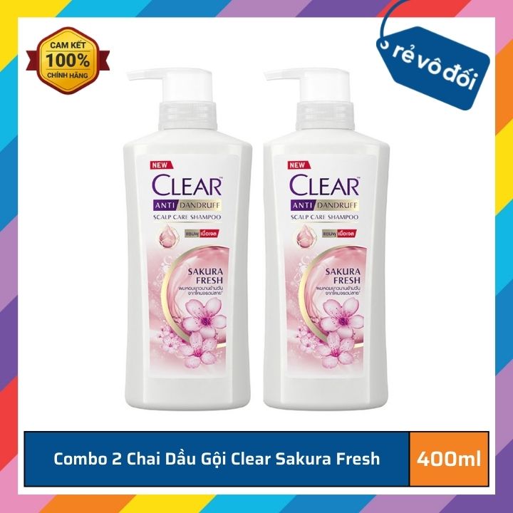 Combo 2 Dầu gội Clear sạch gàu mát lạnh da đầu Hoa Anh Đào 400ml - Thái Lan