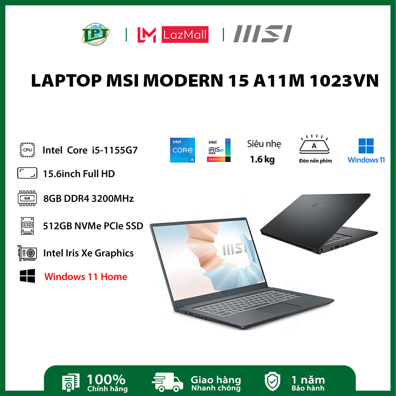 Laptop MSI Modern 15 A11M 1023VN - Hàng chính hãng