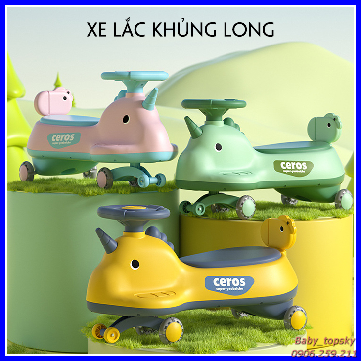 Xe lắc cho bé, xe chòi chân có tựa lưng, xe lắc hình khủng long ngộ nghĩnh