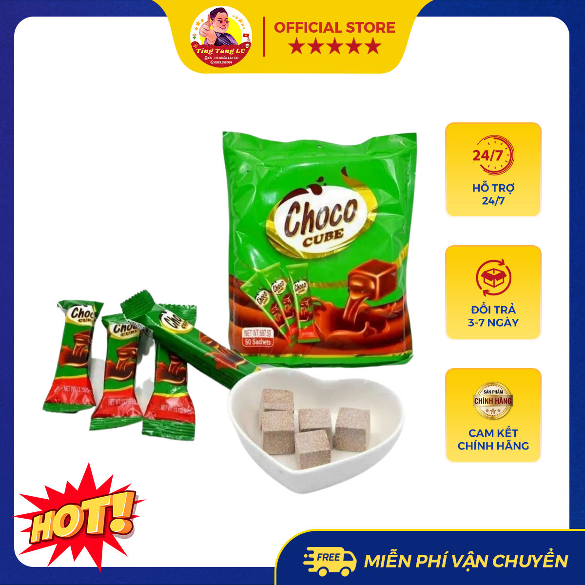 Kẹo Choco CUBE Dạng Viên, Kẹo Socola Dạng Thanh Vị Cacao Sữa