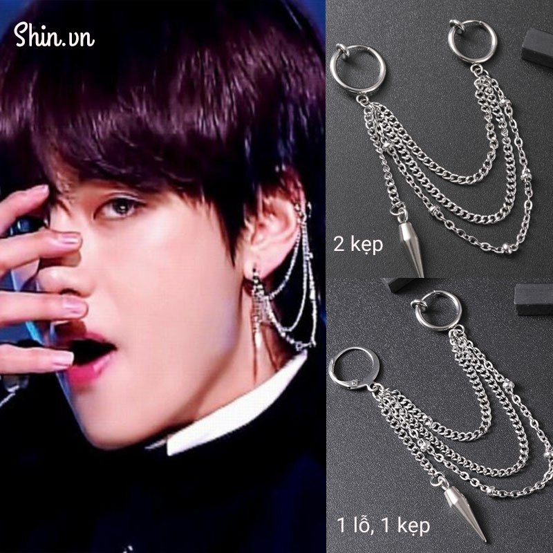 Khuyên tai V BTS chất liệu titian, phong cách unisex