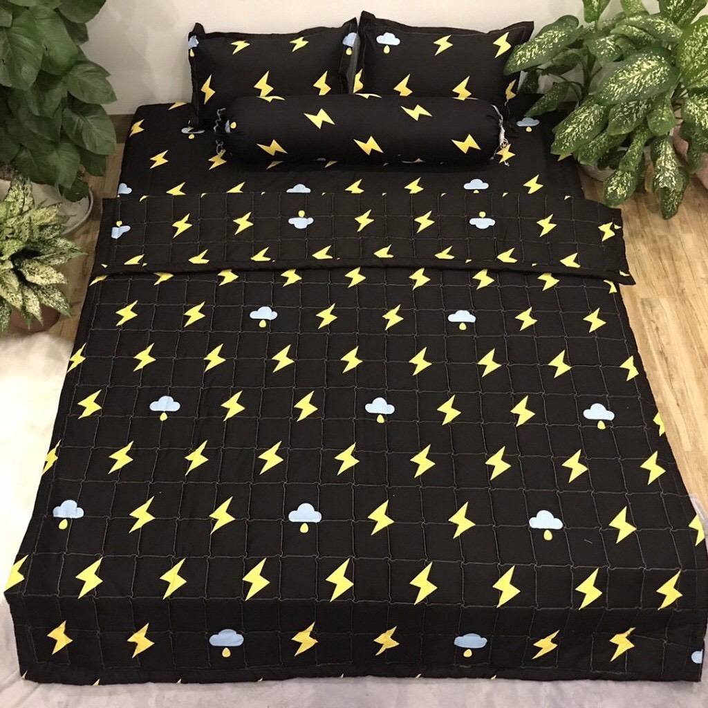 Bộ Chăn Ga Gối Combo 5 Món ,  Tia Sét Đen , Chất Liệu Bền Đẹp, Không Phai, Không Xù, Mẫu Mã Kích Cỡ Đa Dạng