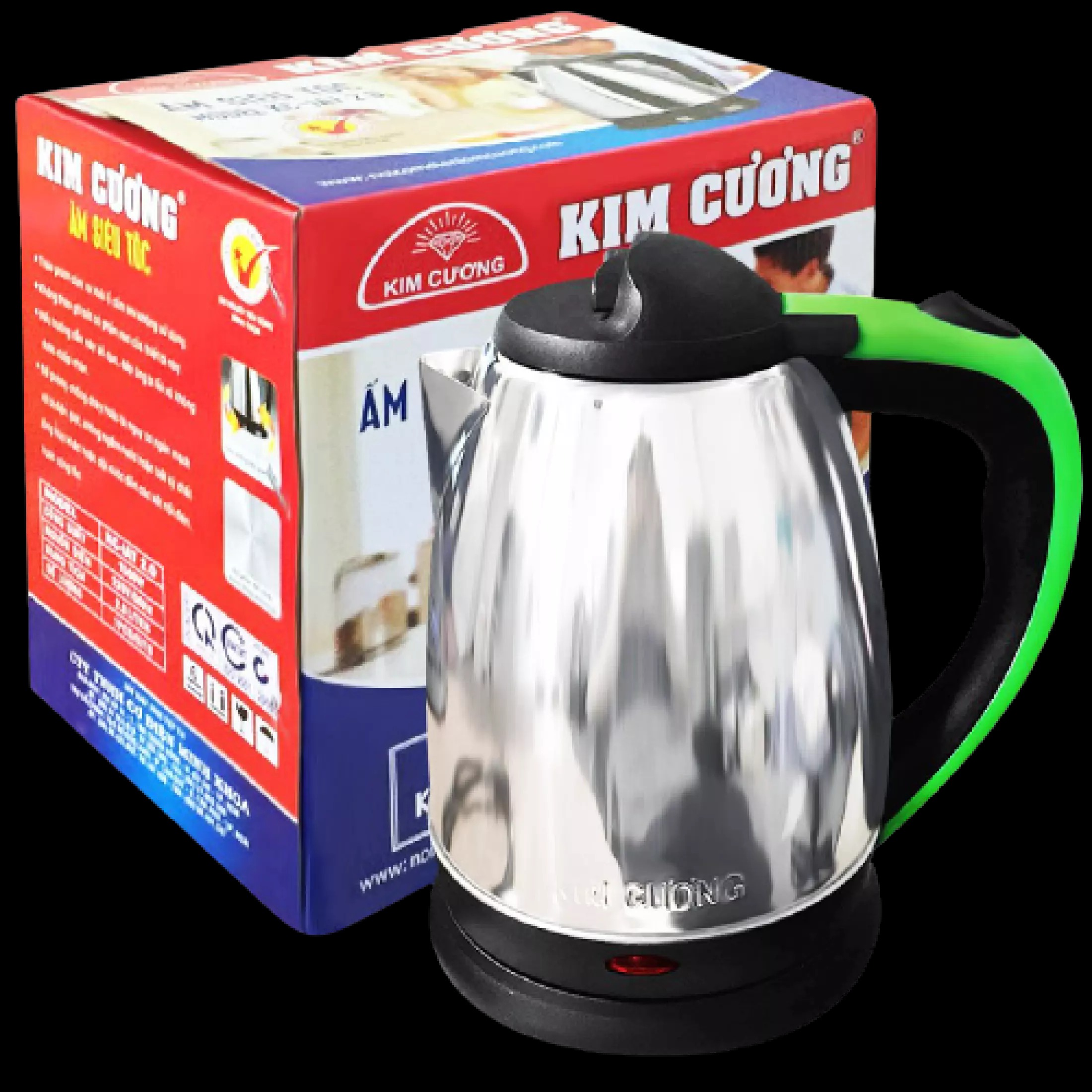 Ấm đun nước siêu tốc kim cương kc-iat inox chính hãng 100% loại 2 lít. bảo hành 06 tháng