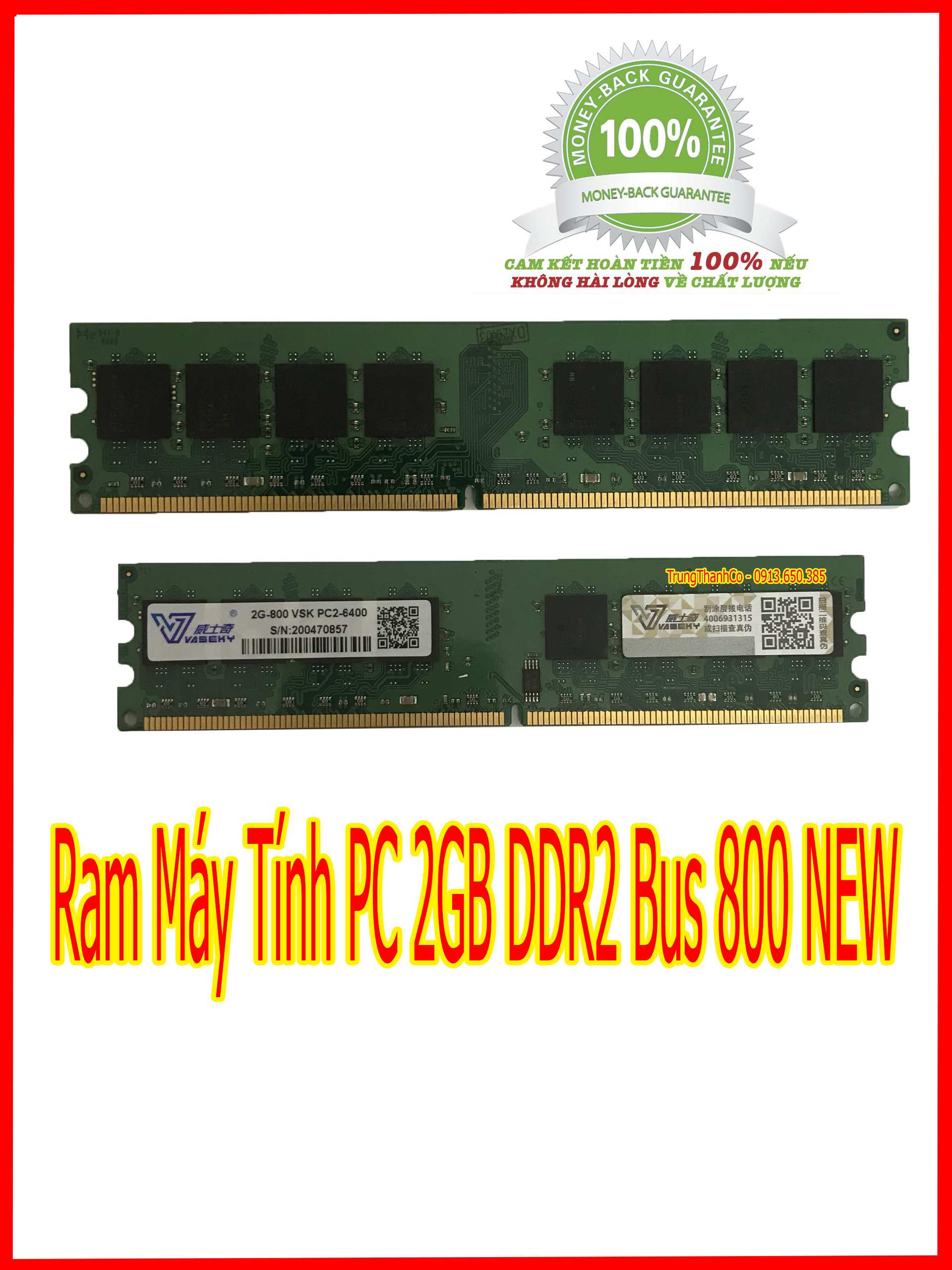 Ram máy tính pc 2gb ddr2 bus 800 vaseky new