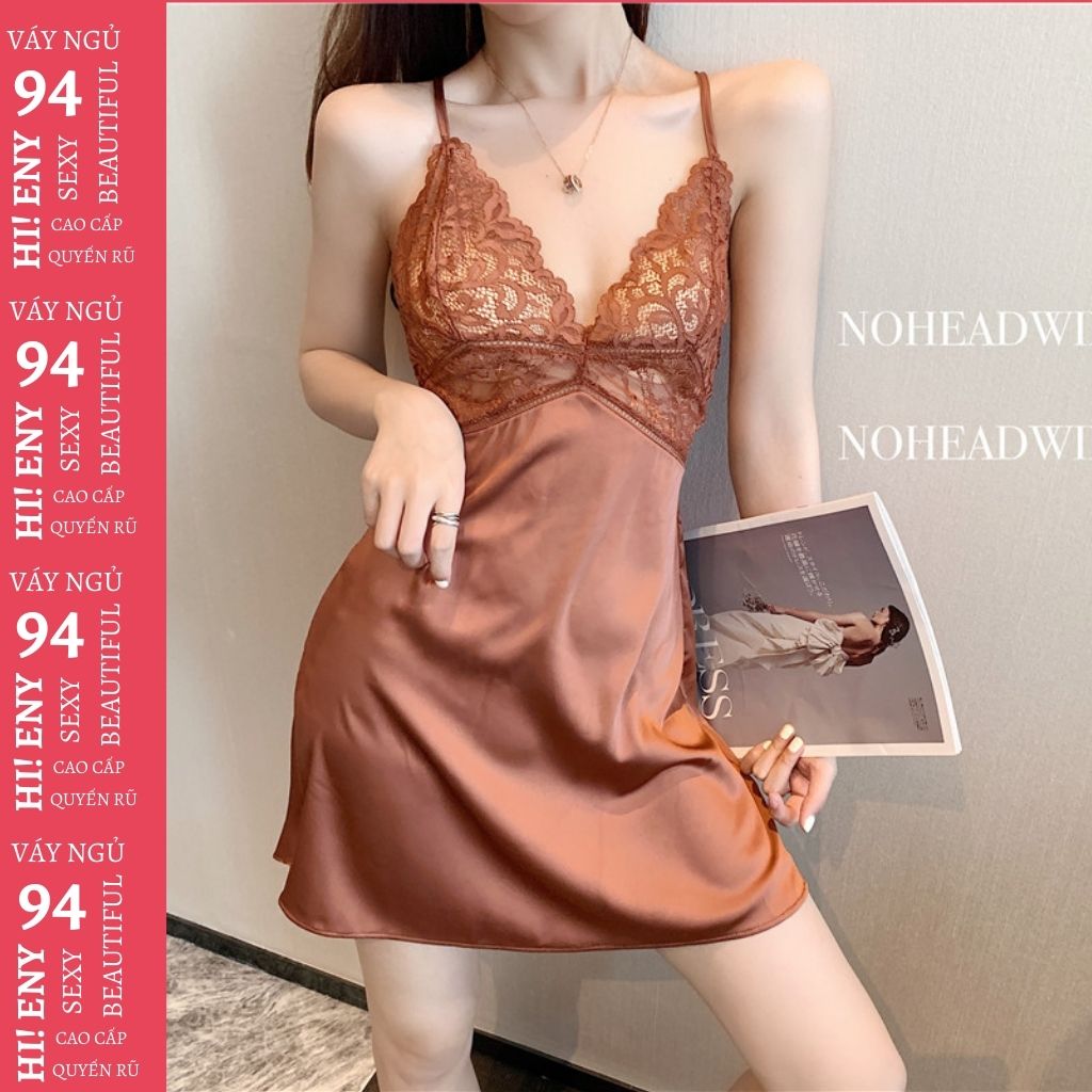 Đầm ngủ lụa sexy chiết eo Váy ngủ gợi cảm 2 dây hở lưng M22