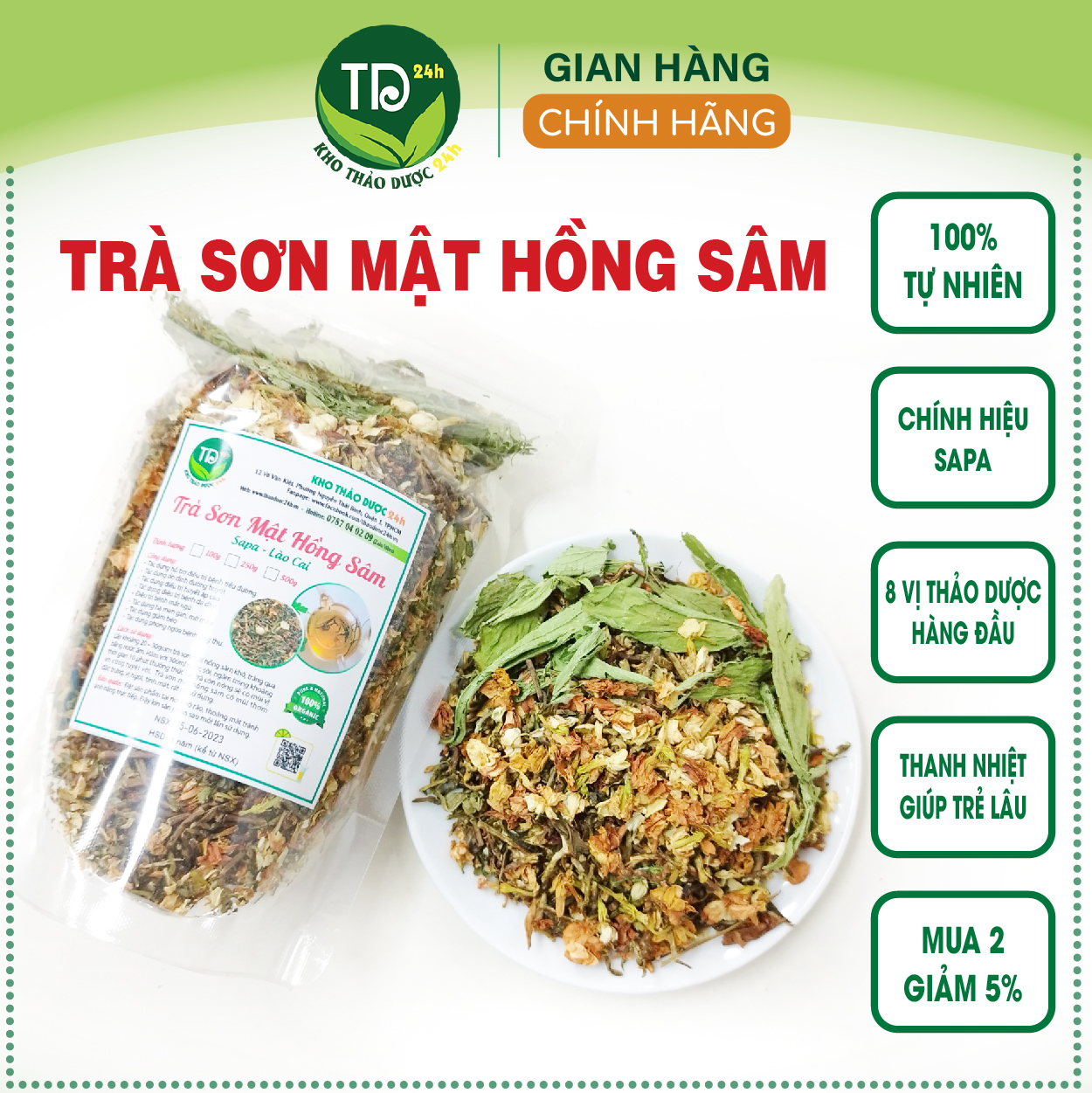Trà sơn mật hồng sâm, kết hợp 4 loại thảo mộc quý hiếm, an thần, ngủ ngon, thanh nhiệt cơ thể, đẹp dáng, sáng da, ổn định đường huyết, 100% thiên nhiên | Kho thảo dược 24h