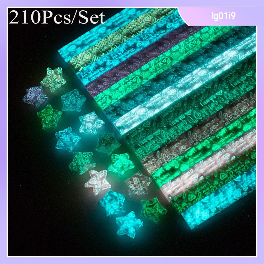 Cái/lốc 210 Tờ Giấy Dải Gấp Huỳnh Quang Origami Ngôi Sao May Mắn Phát Sáng Trong Bóng Tối Lời Chúc Tốt Đẹp Nhất Quà Tặng Thủ Công Trang Trí Giấy Thủ Công