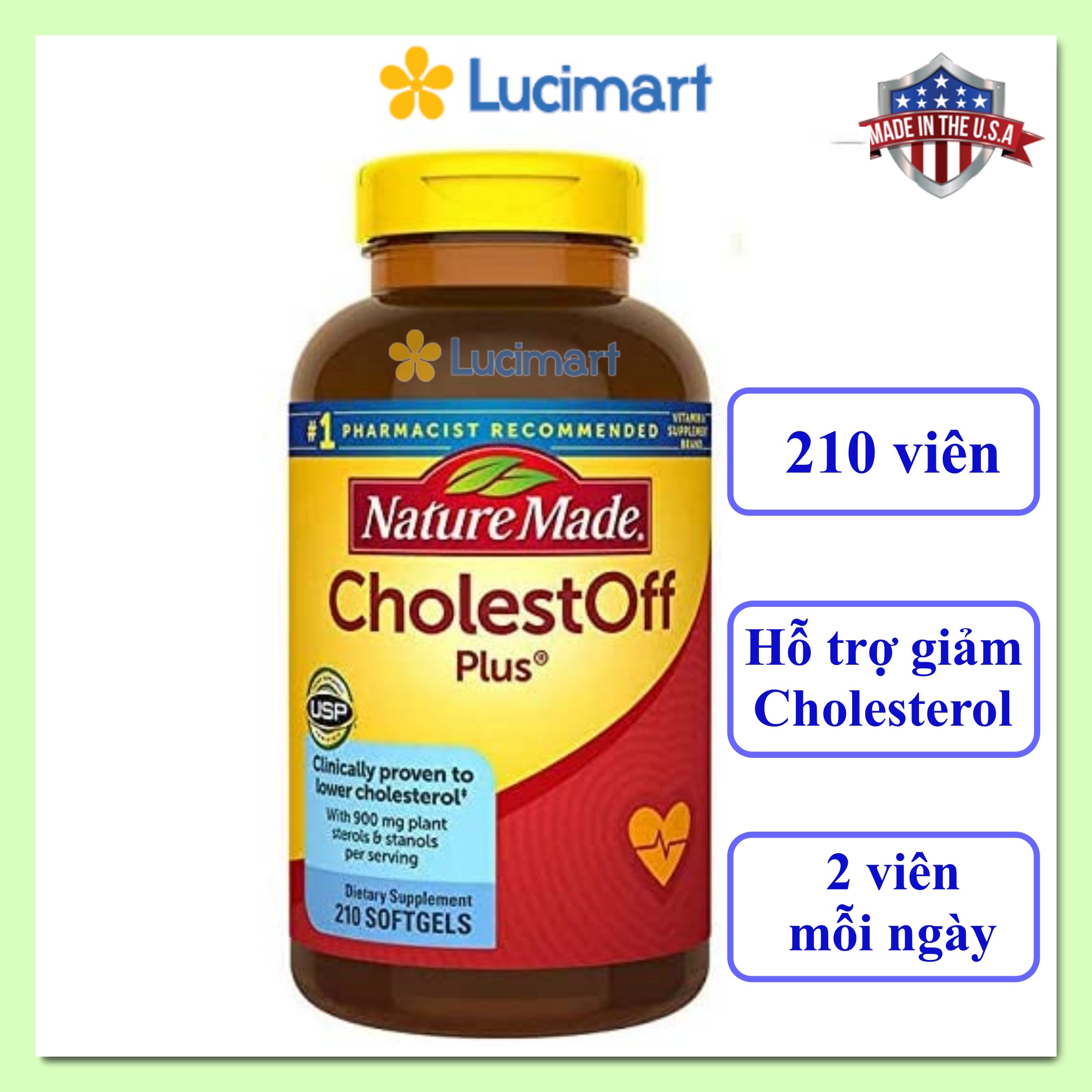[HCM]Viên uống CholestOFF Plus giảm Cholesterol Nature Made 210 viên (hàng Mỹ hạn dùng 5/2023)