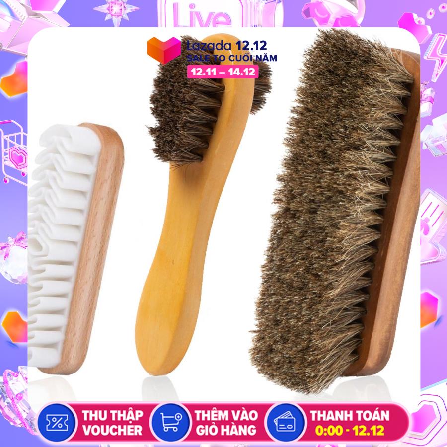 Bộ Bàn Chải Đánh Giày Da, Giày da lộn, 3 Bàn Chải Lông Ngựa Cao Cấp Đánh Bóng Giày, Đồ Da, Sofa