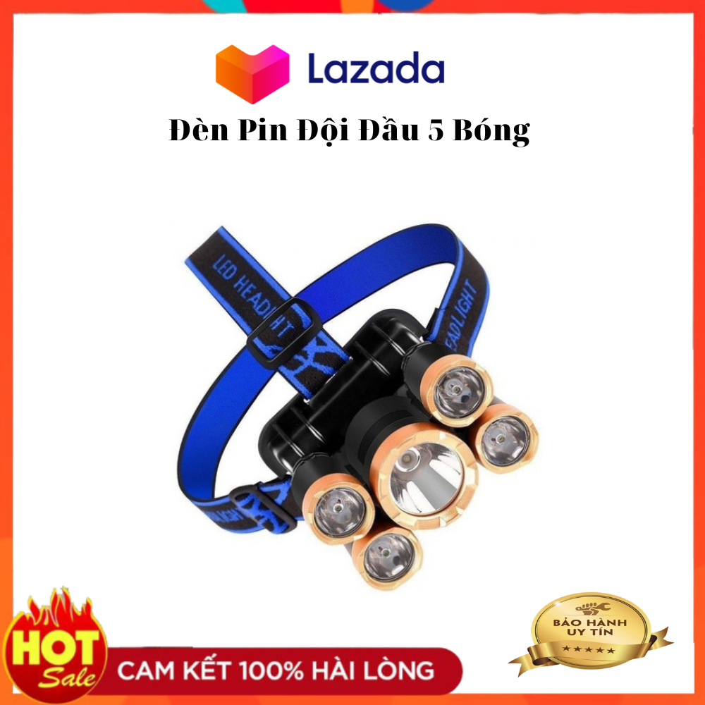 Đèn pin đội đầu siêu sáng 5 bóng led, pin sạc 9800mah, 18650 4.2v siêu sáng, siêu tiện lợi
