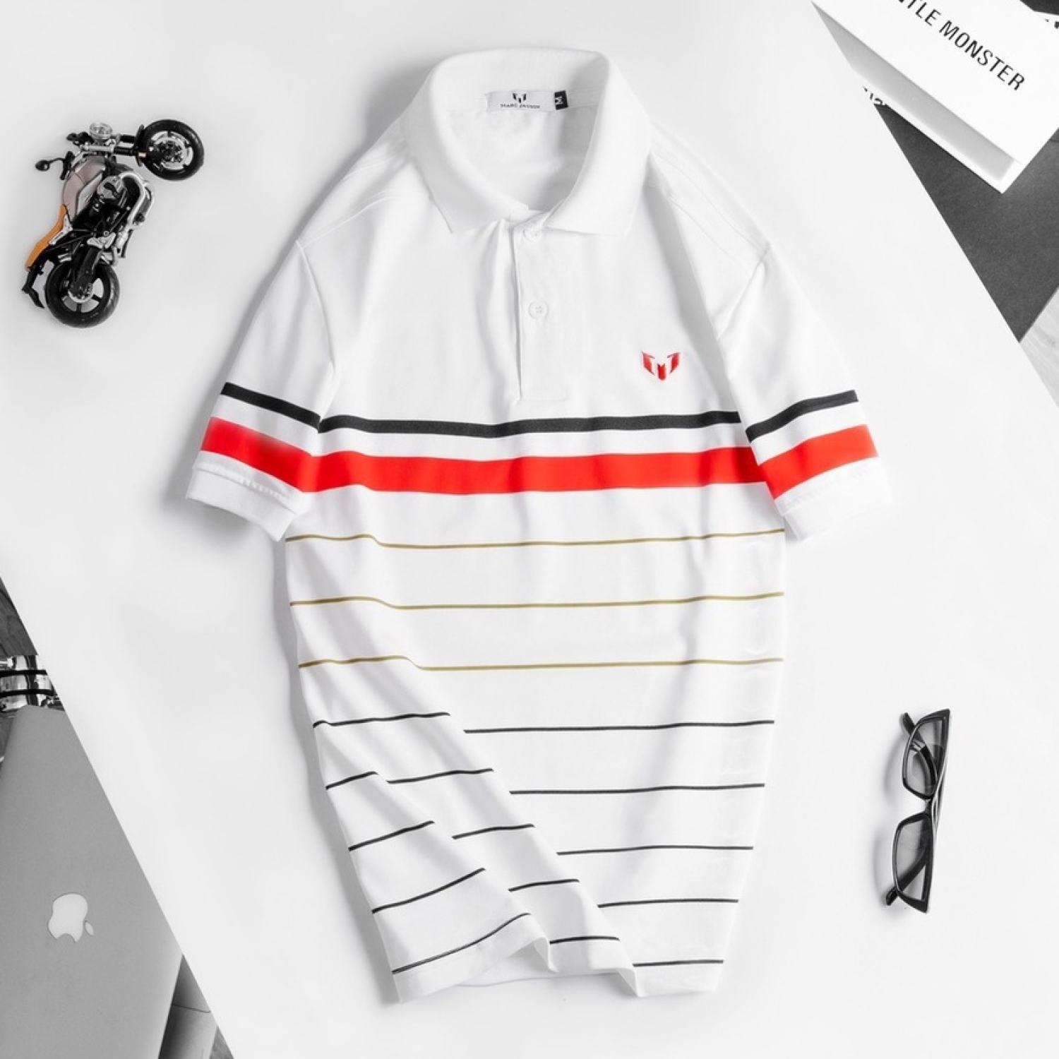 Áo thun polo nam big size 3XL 95kg MARC phối sọc, chất liệu cotton Polyamide mềm mịn, thoáng mát