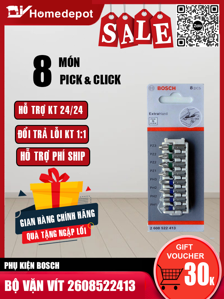 Bộ vặn vít 8 món extra hard 25mm đầu ph bosch 2608522413