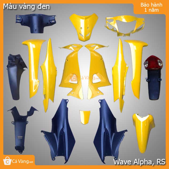 Vỏ nhựa xe máy Wave Alpha, RS Nhựa ABS loại 2 màu Vàng đen