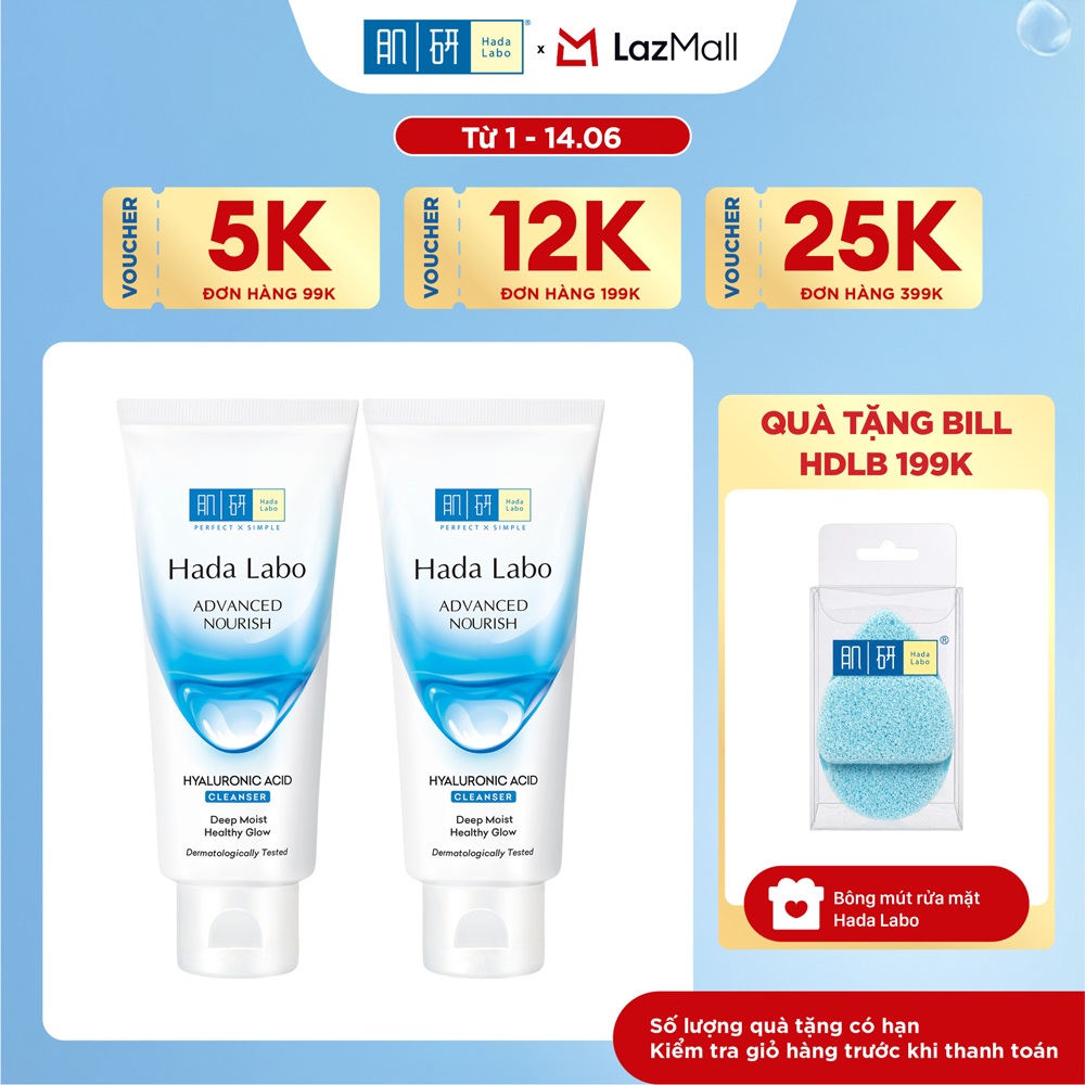 [VB] Bộ 2 Sữa rửa mặt dưỡng ẩm tối ưu Hada Labo Advanced Nourish Cleanser 80g