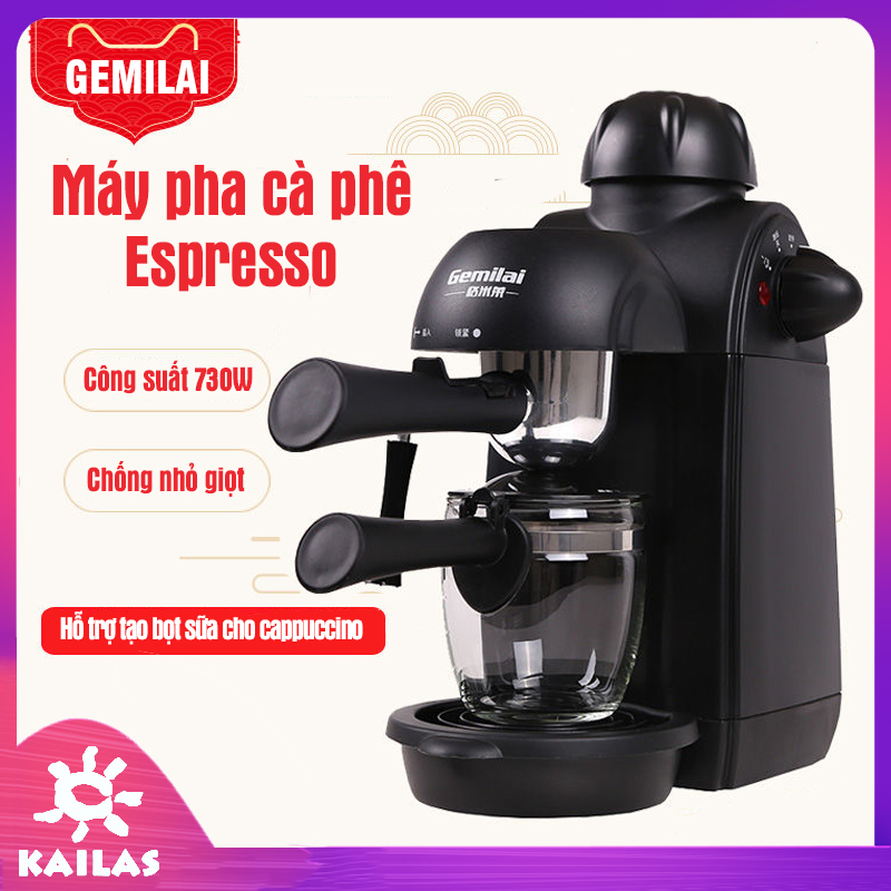 Máy Pha Cà Phê Espresso Công Suất 800W, Máy Pha Café Mini Chống Nhỏ Giọt, Chức Năng Pha Espresso, Tạo Bọt Sữa. - Kailas