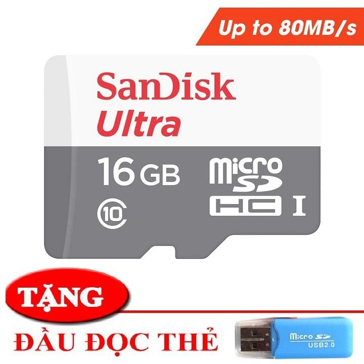 Thẻ nhớ microsdhc sandisk ultra 533x class10 16gb 80mb/s-tặng kèm đầu đọc thẻ nhớ