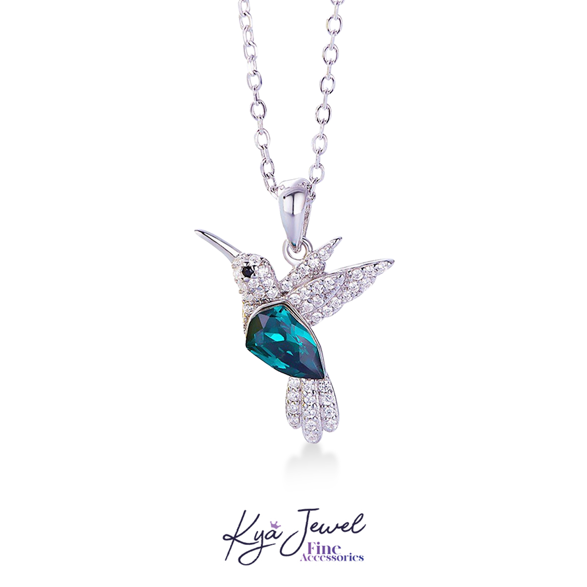Dây chuyền bạc ý 925 nữ pha lê swarovski chim ruồi xanh - trang sức vòng cổ bạc 925 cao cấp kya jewel sn1a