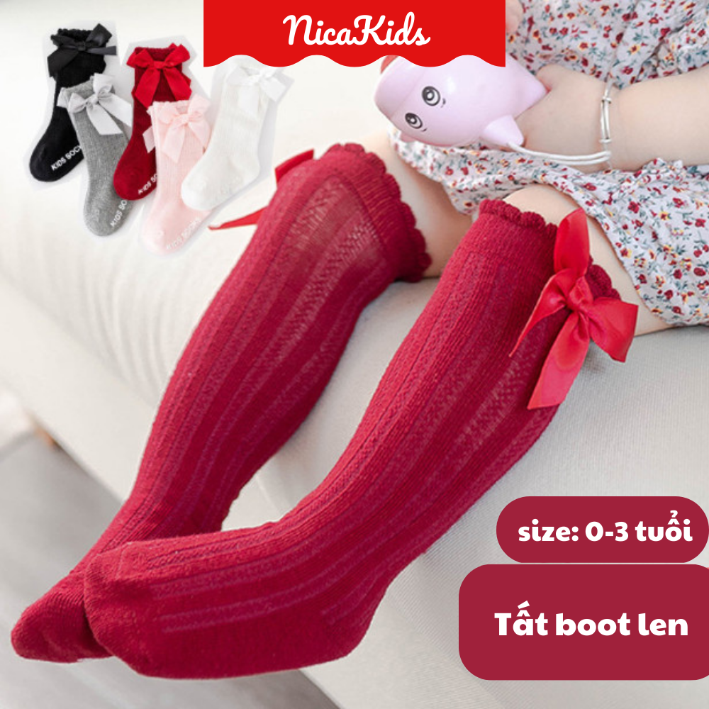 1 đôi tất bốt cao cổ cho bé gái đính nơ chống trượt T535