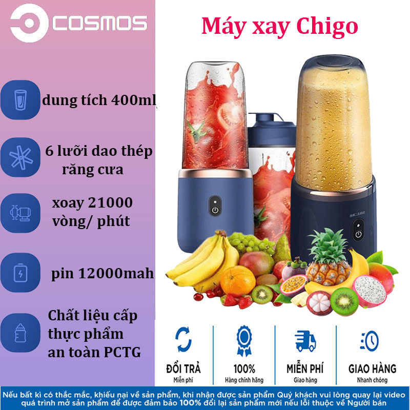 Máy xay sinh tố chigo cầm tay mini tích điện - máy say sinh tố đa năng