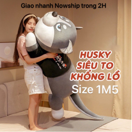 GẤU BÔNG GIÁ RẺ- GẤU BÔNG CHÓ HUSKY KHỔNG LỒ, GỐI ÔM CHÓ NGÁO SIZE 1M5 HÀNG ĐẸP - HÌNH THẬT