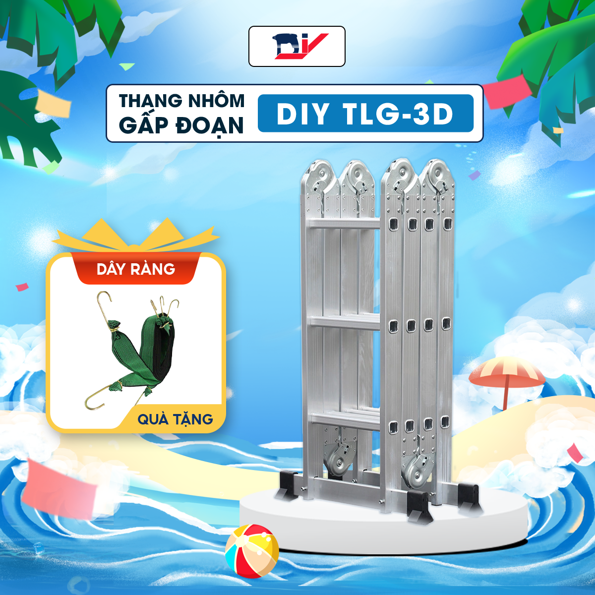 Thang nhôm gấp 4 đoạn 3 bậc diy tlg-3d chiều cao sử dụng chữ a 1.8m, chũ i 3.6m, tải trọng 150kg