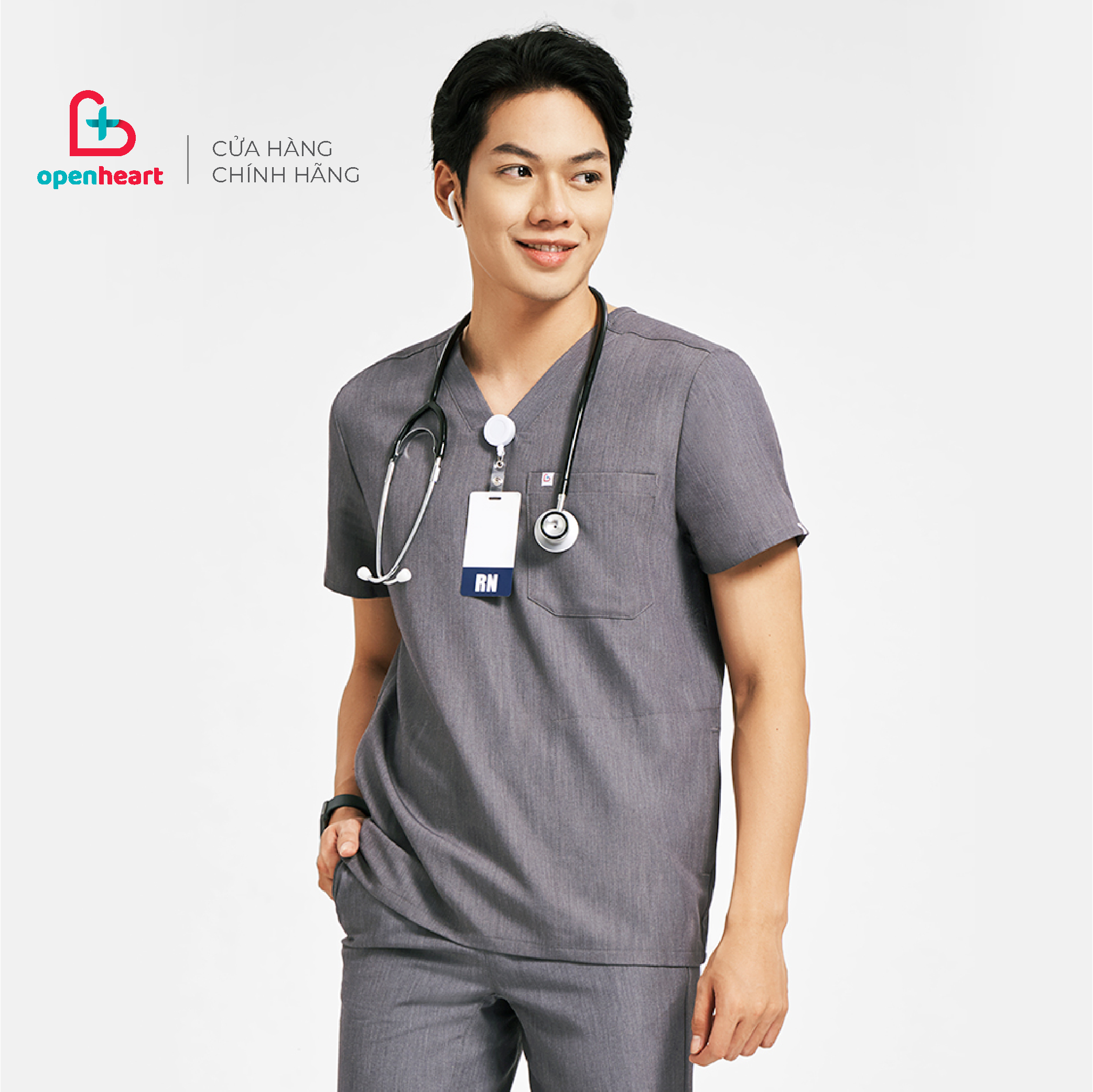 ÁO SCRUB NAM V-NECK 3 TÚI (Bác sĩ, Nha sĩ, Điều dưỡng, spa, Thẩm mỹ viện)