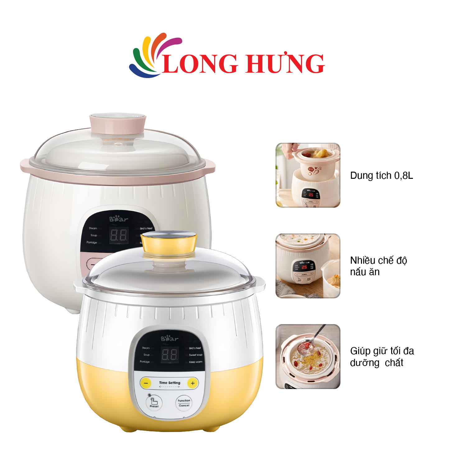 Nồi nấu chậm Bear 0.8 lít SUBE001 - Hàng chính hãng - Nấu, hấp, hầm cách thủy, giữ 100% giá trị dinh dưỡng